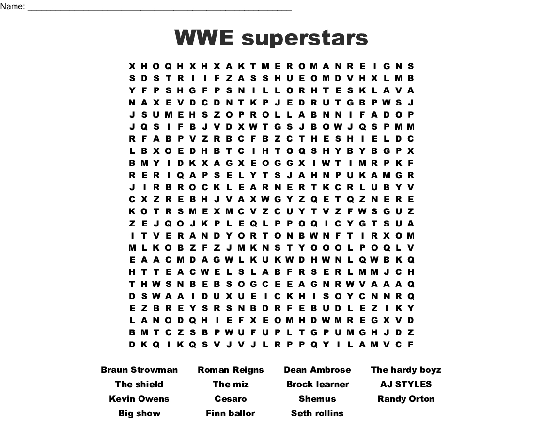 Wwe Superstars Word Search - Wordmint - Free Printable Wwe Word Search