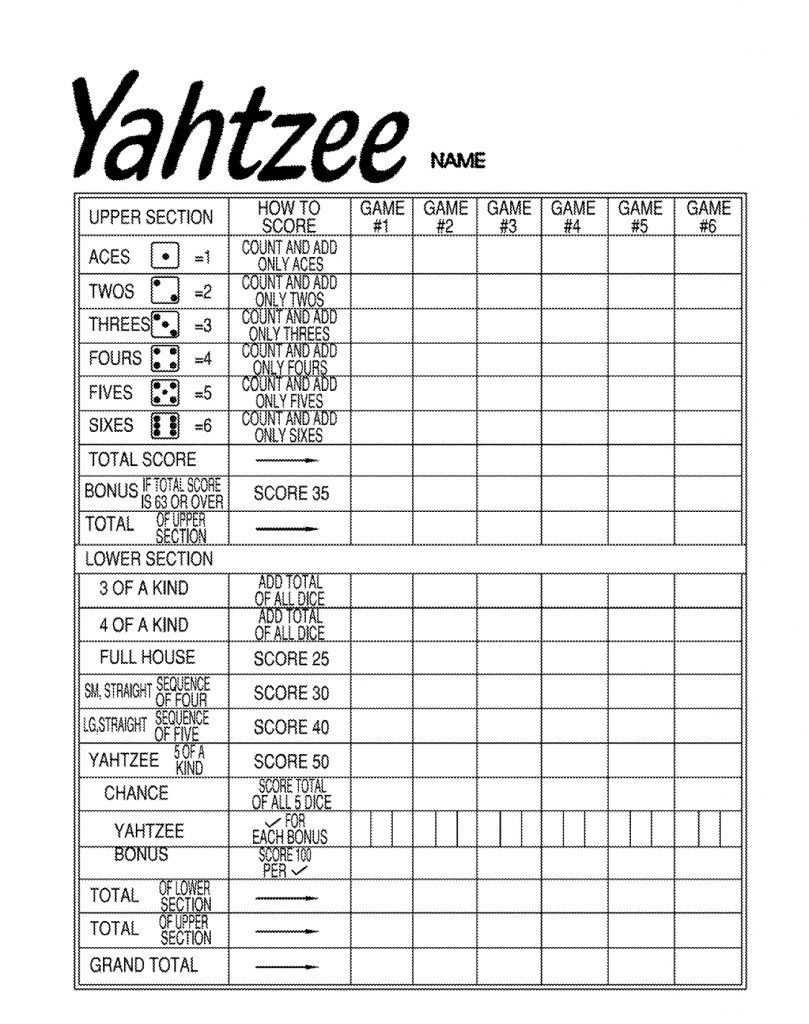Yahtzee Score Card Free Printable Yahtzee Score Sheets Free Printable