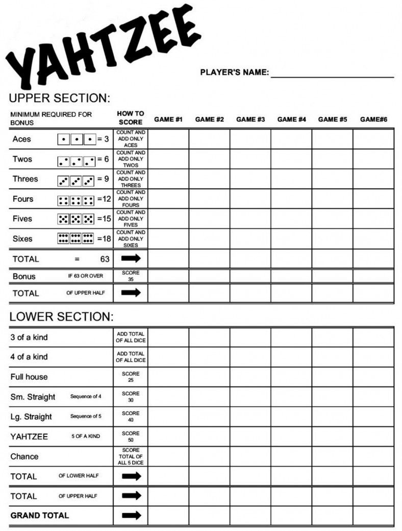 Yahtzee Score Sheets Printable To Do's Yahtzee Score Sheets Free