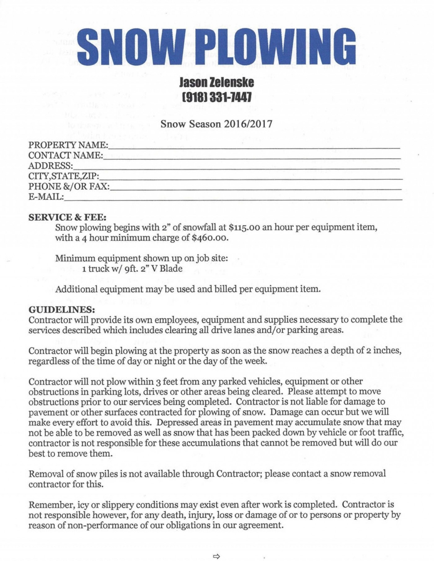 Snow Contract Template Snow Contract Template
