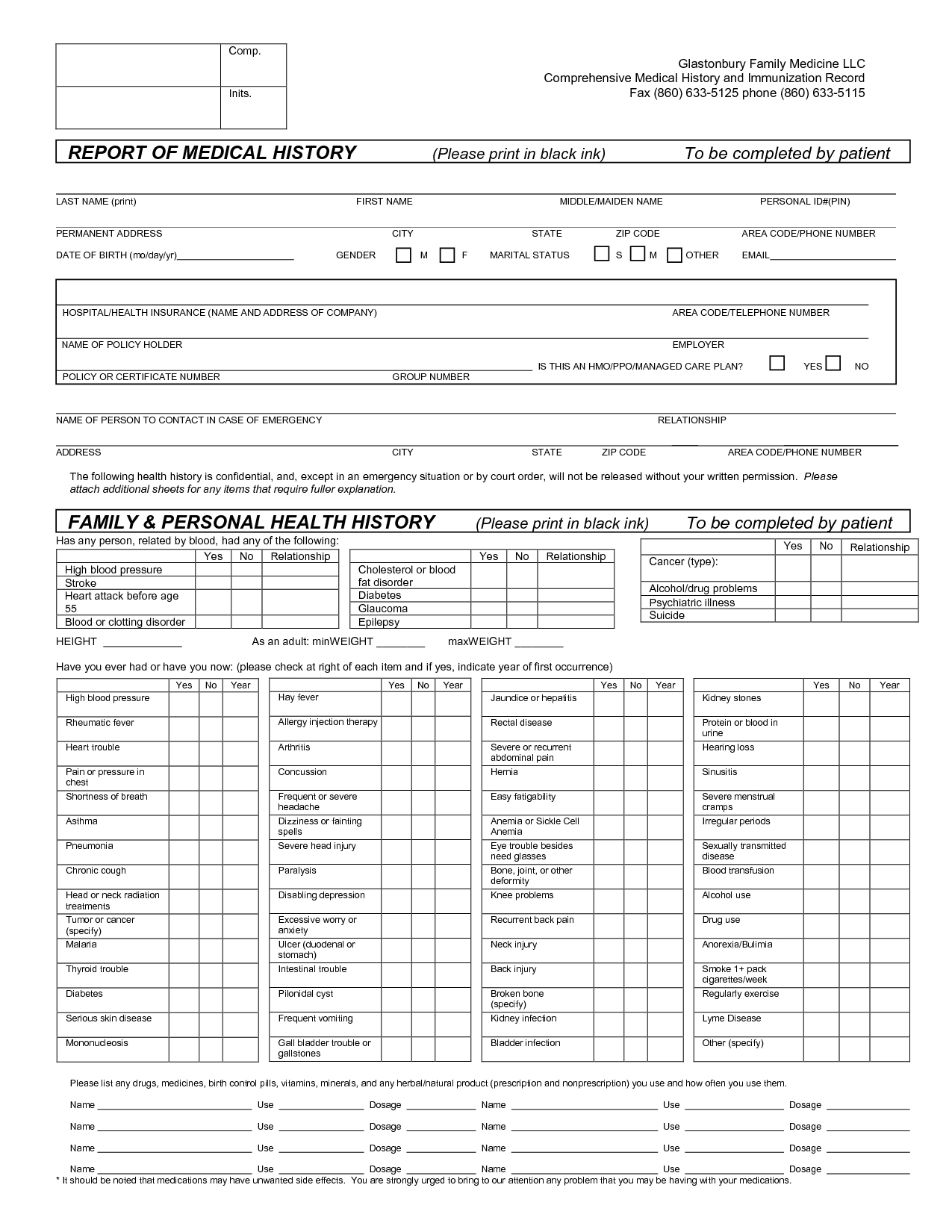 Patient Medical Chart Forms