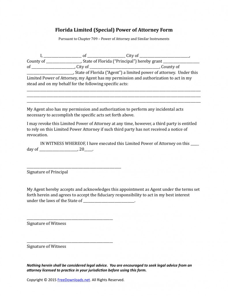 Free Printable Power Of Attorney Form Florida | Free Printable