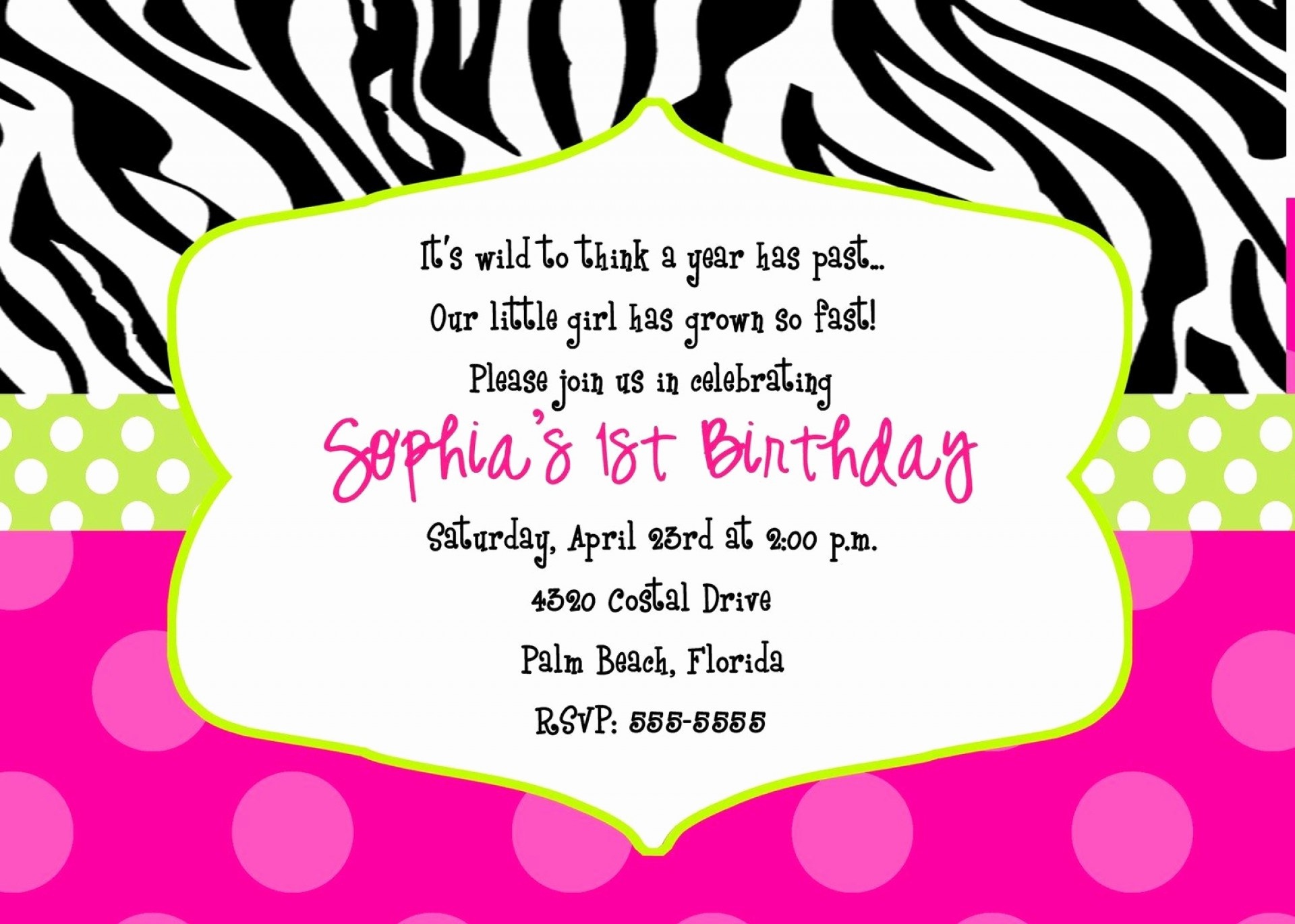 Free Printable Zebra Print Birthday Invitations