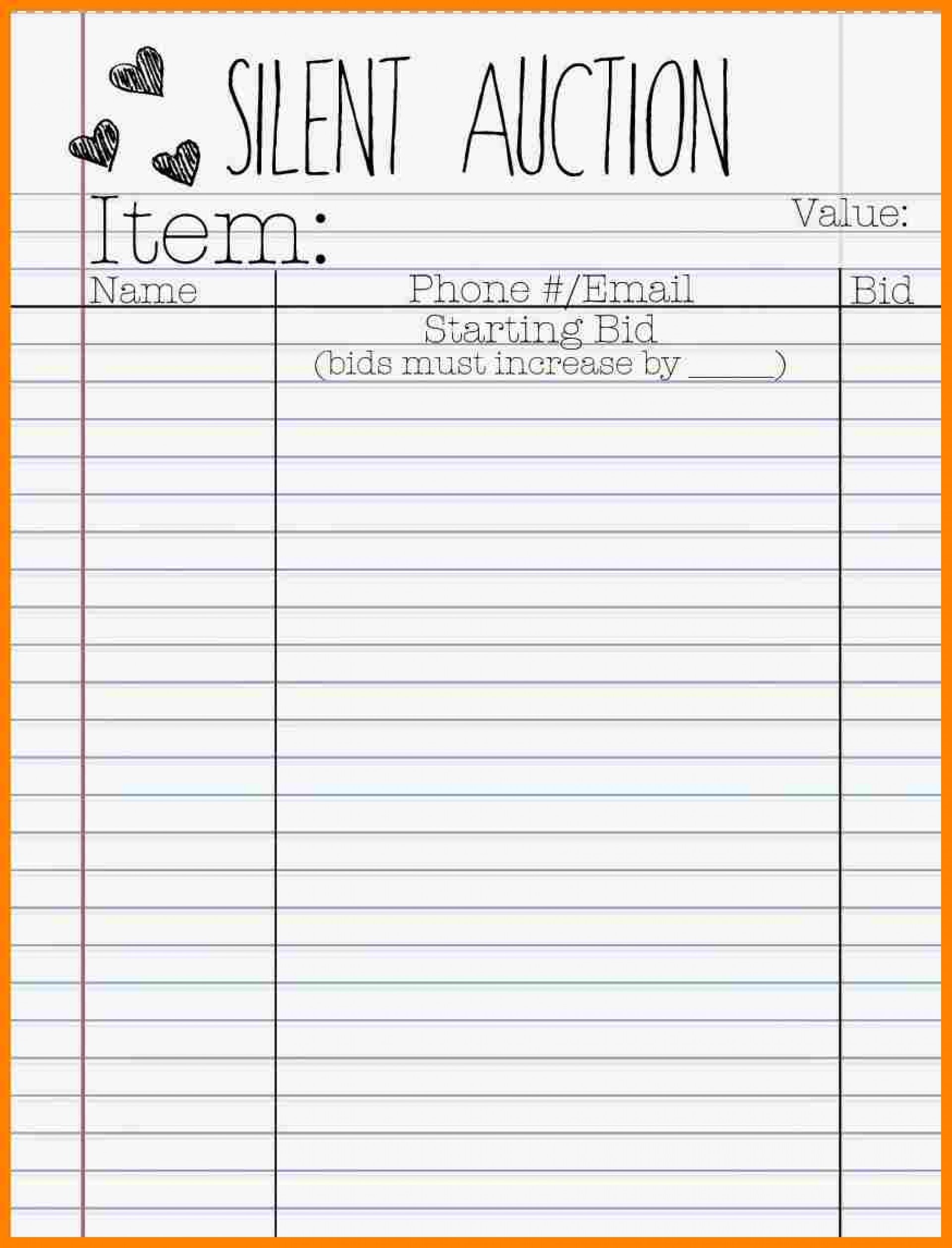 017 Silent Auction Bid Sheet Template Word 21442 Best Ideas - Free Printable Silent Auction Bid Sheets
