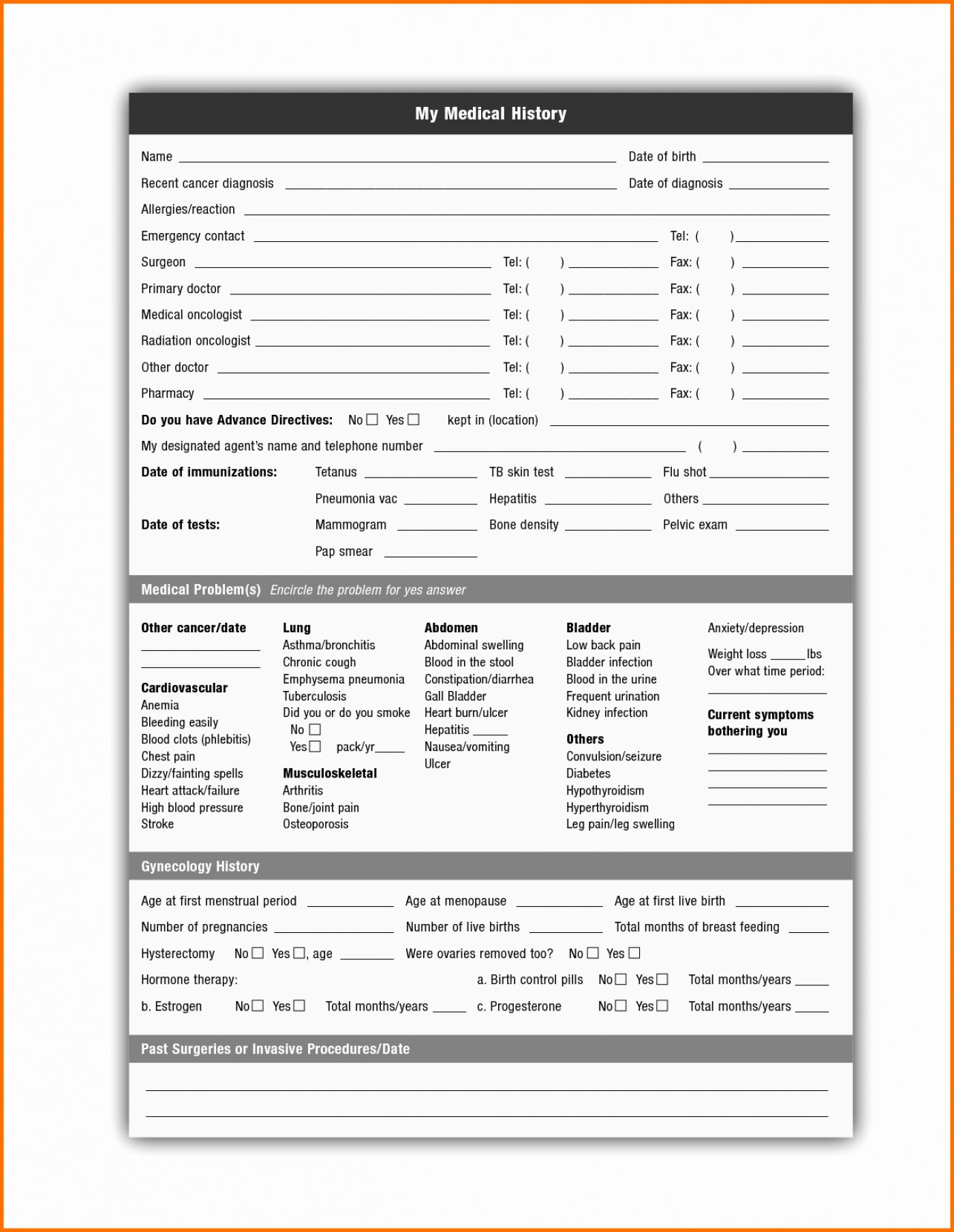 Blank Medical Chart Template