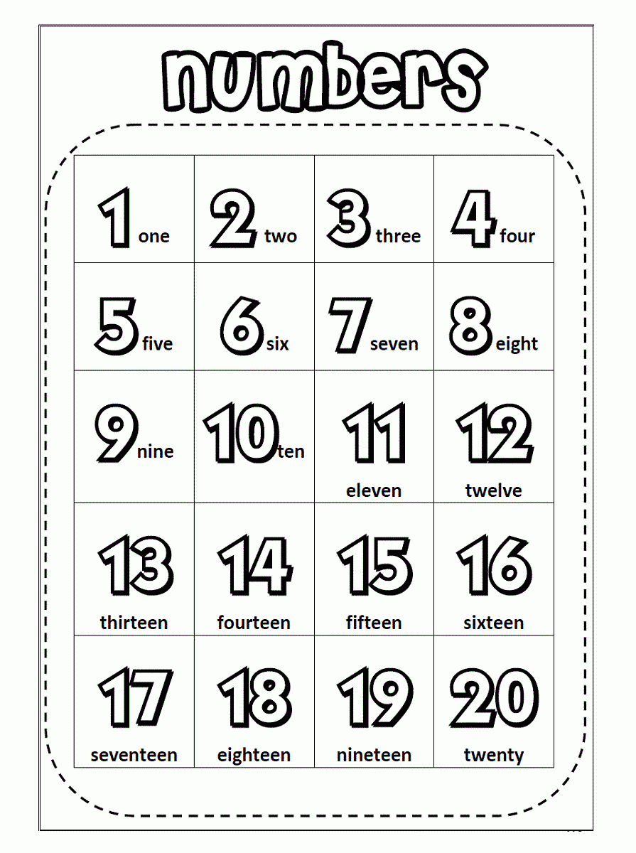 1-20 Number Chart For Preschool | English Activities | Numbers - Free Printable Number Chart 1 20