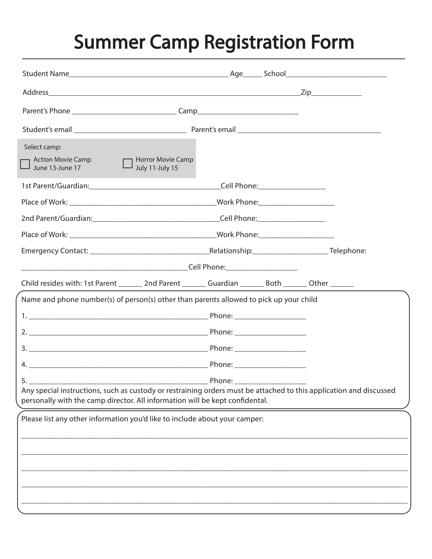 10+ Printable Summer Camp Registration Forms - Pdf - Free Printable Summer Camp Registration Forms