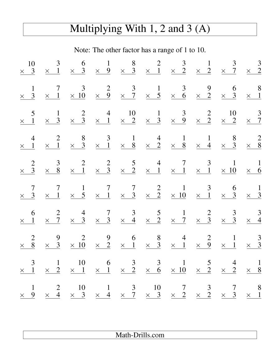 100 Vertical Questions -- Multiplication Facts -- 1-31-10 (A) - Free Printable Multiplication Speed Drills