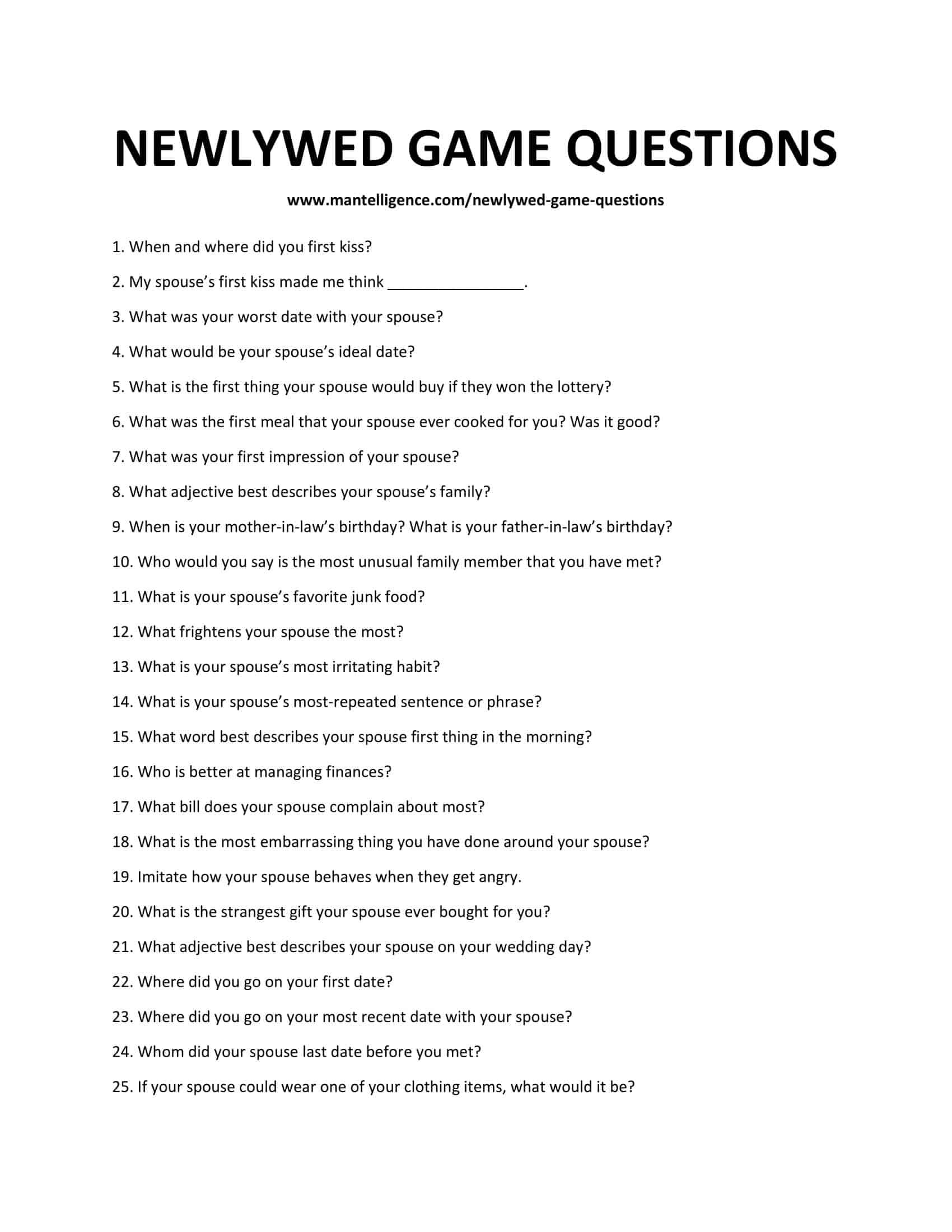 106 Newlywed Game Questions Hilarious And Hard To Answer Free Printable Compatibility Test For Couples 