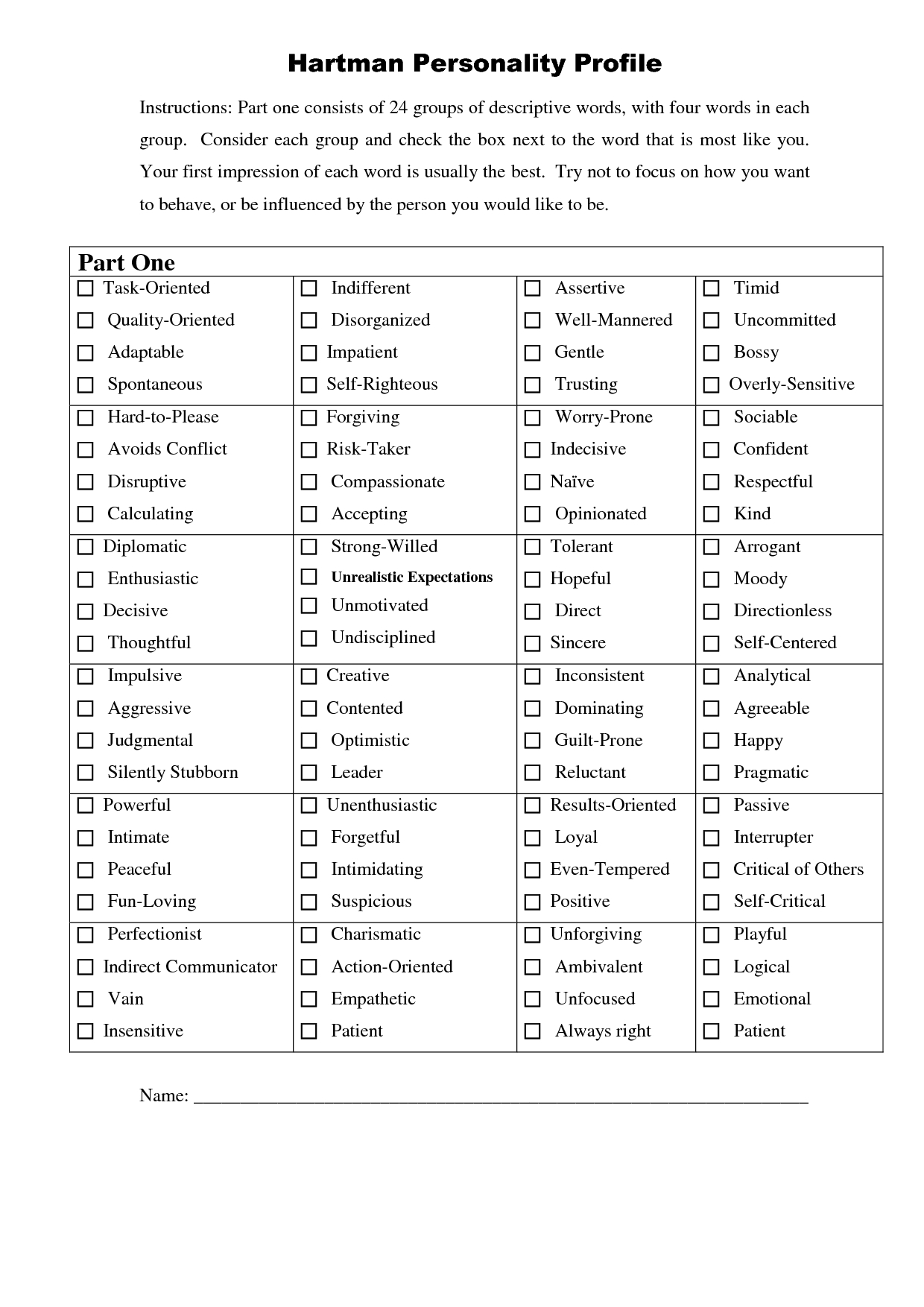 Free Printable Personality Test Printable Templates