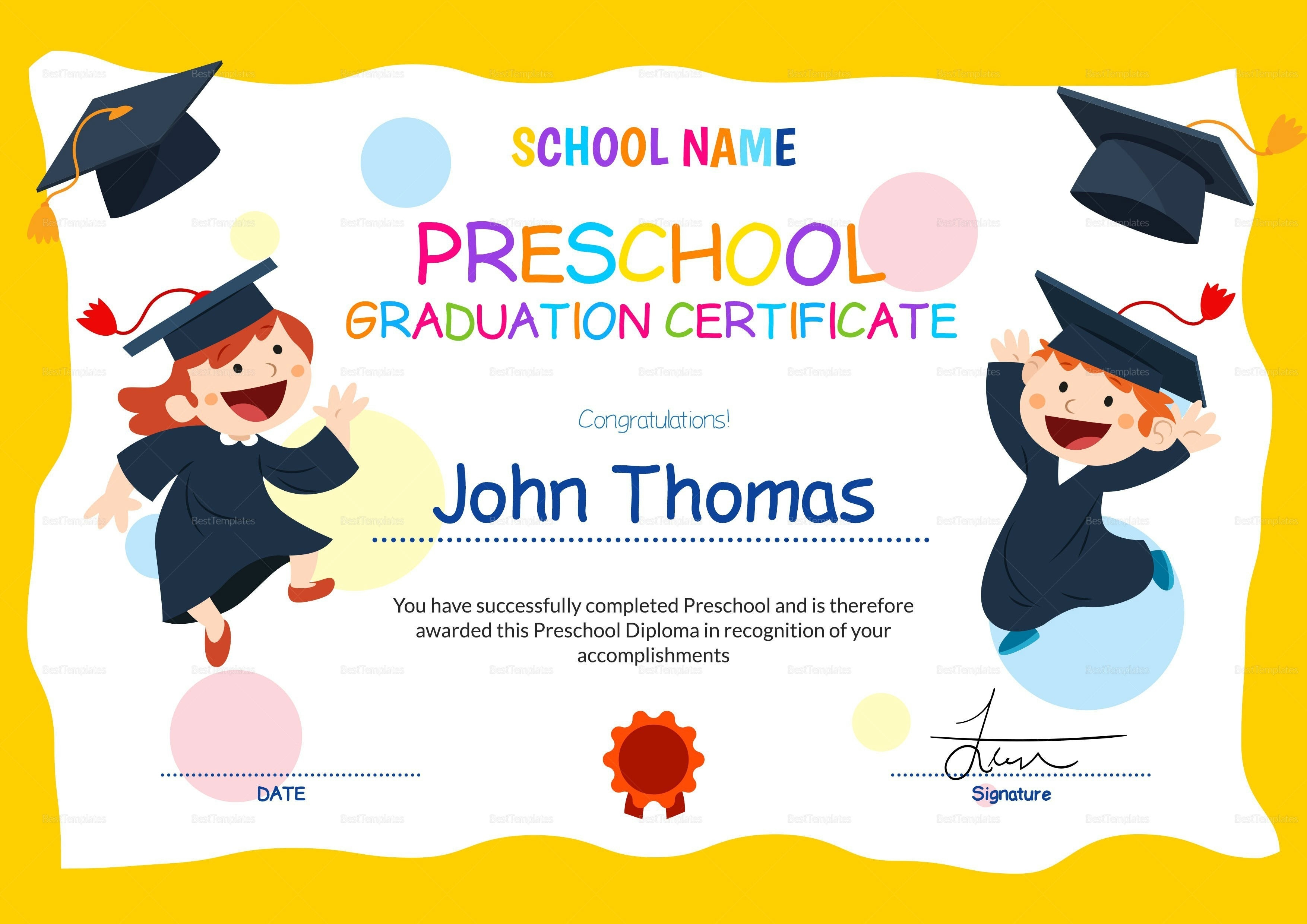 11+ Preschool Certificate Templates - Pdf | Free &amp; Premium Templates - Preschool Graduation Diploma Free Printable