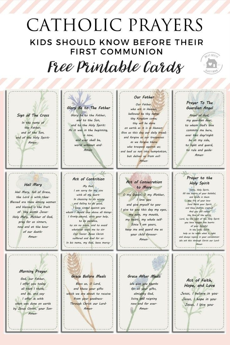 12 Prayers Kids Should Know Before Their First Communion - Free Printable Catholic Prayer Cards