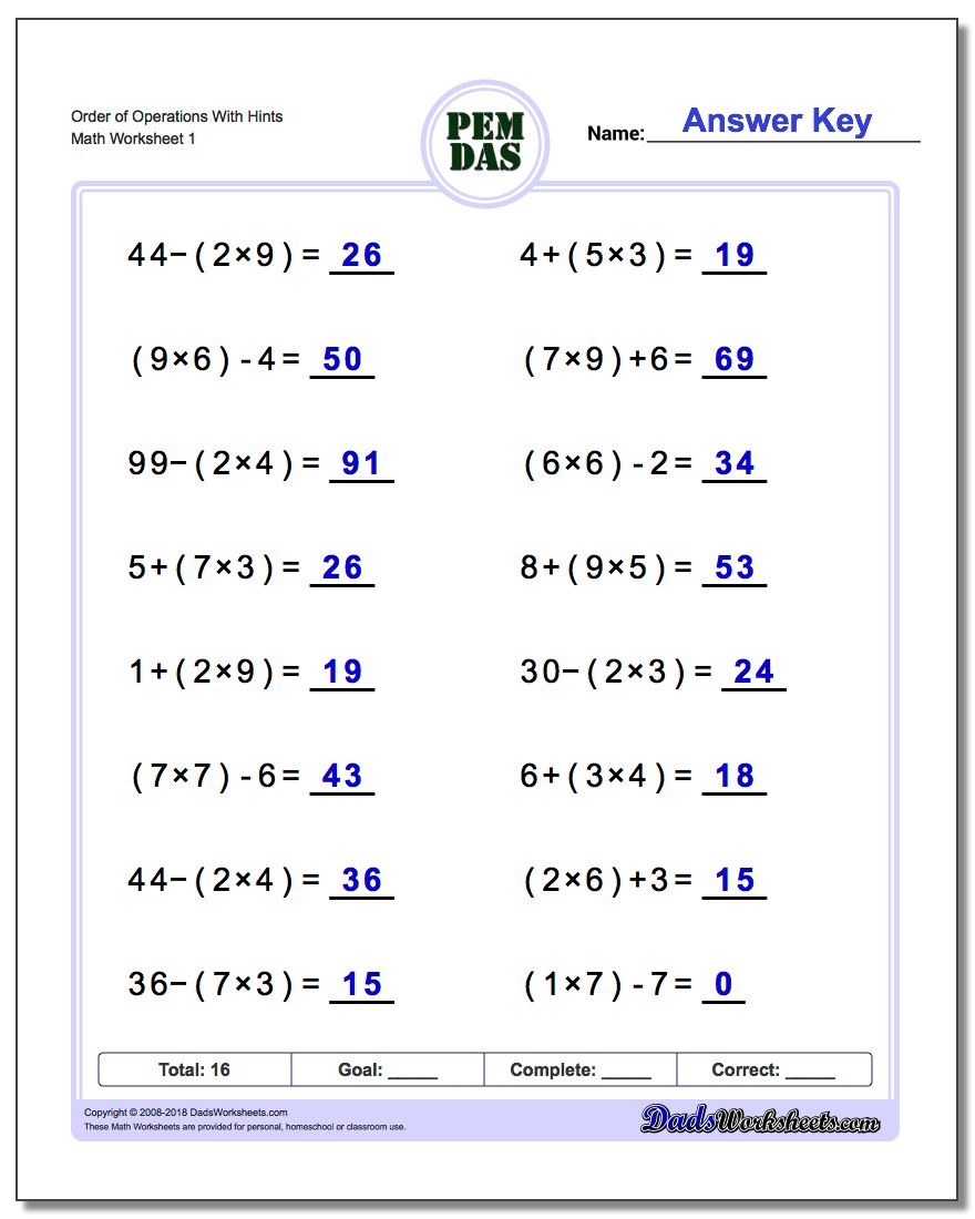 Free Printable Math Worksheets 6Th Grade Order Operations Free Printable