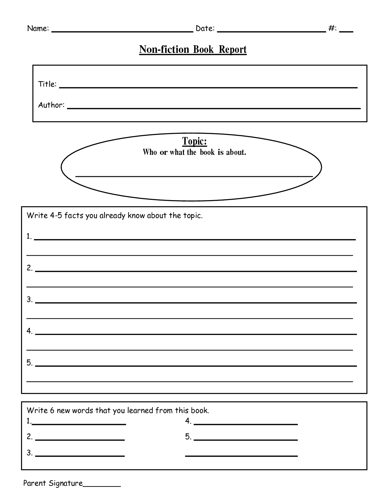 book report form 5th grade