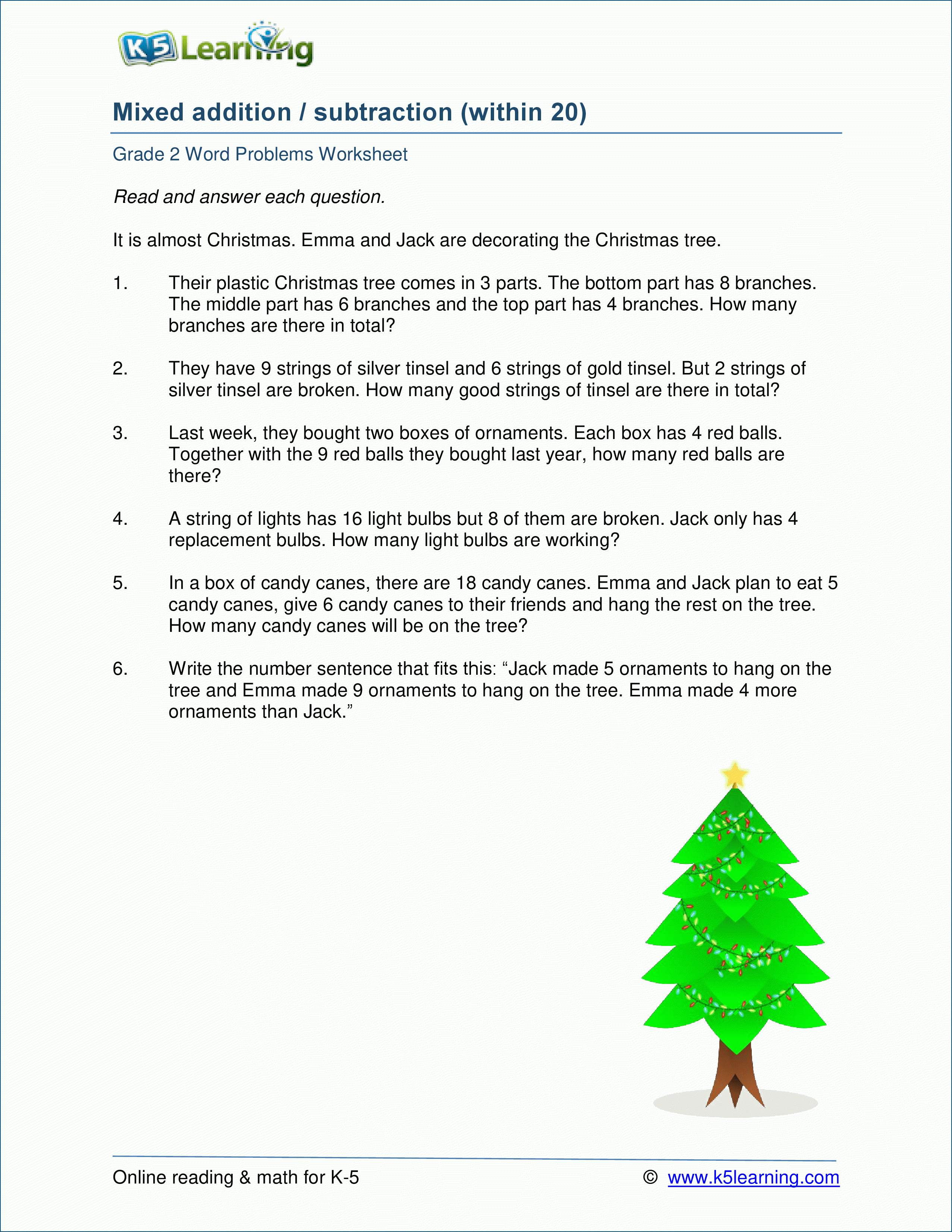2Nd Gade Mixed Addition &amp;amp; Subtraction Word Problems Worksheets | K5 - Free Printable Word Problems 2Nd Grade