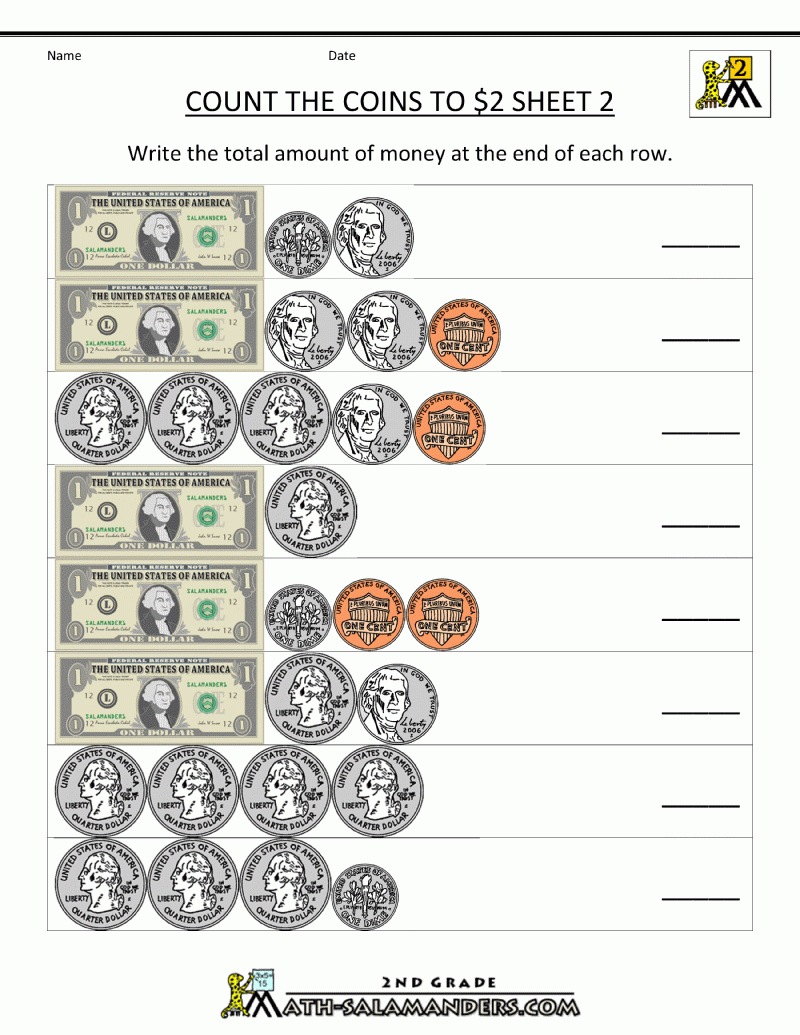 2Nd Grade Money Worksheets Up To $2 - Free Printable Counting Money Worksheets For 2Nd Grade