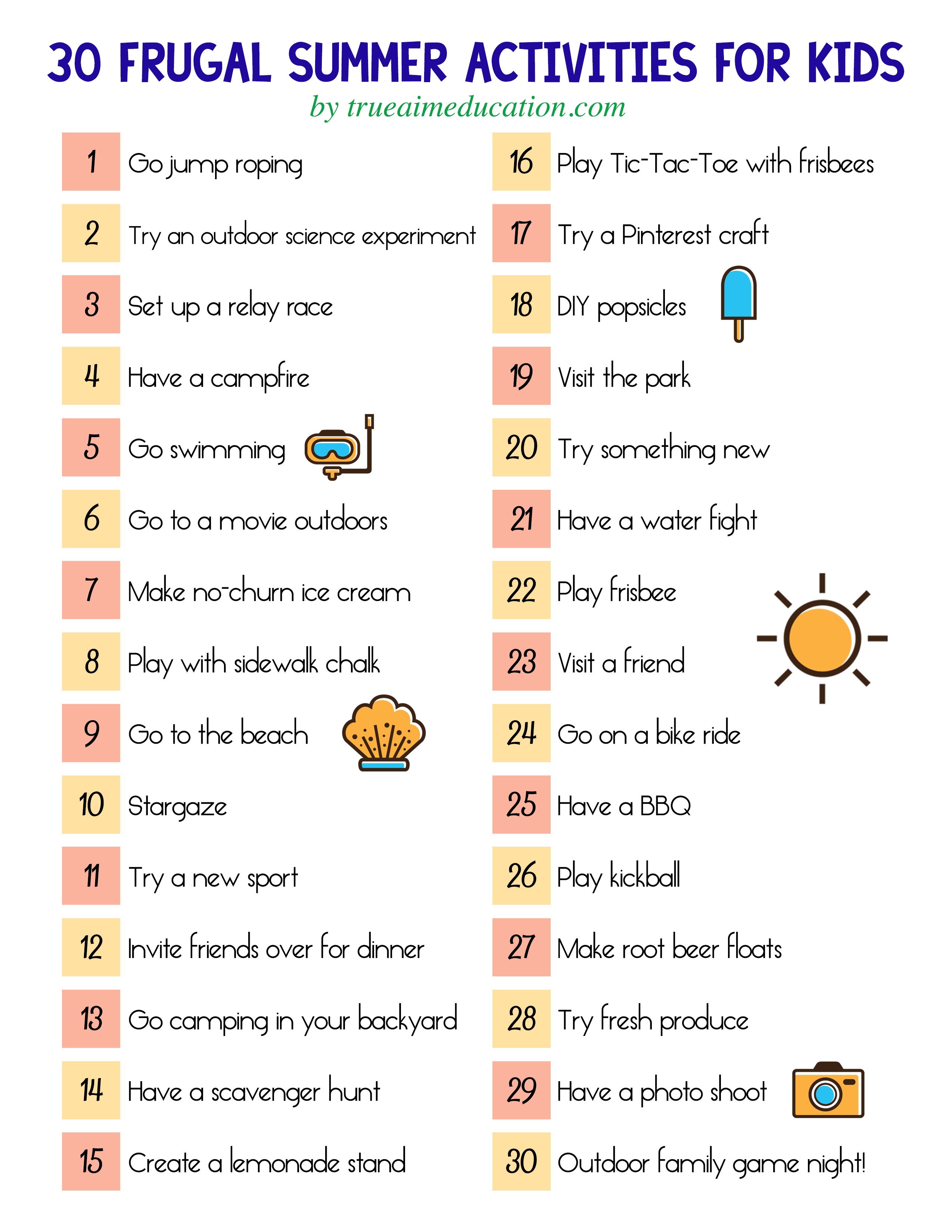 30 Frugal Summer Activities + A Free Printable - Free Printable Summer Games