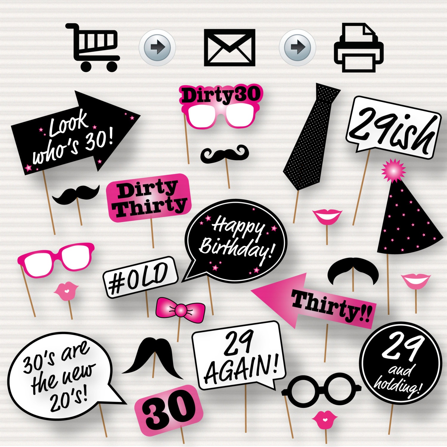 30Th Birthday Party Printable Photo Booth Props Pink | Etsy - Free Printable 30Th Birthday Photo Booth Props