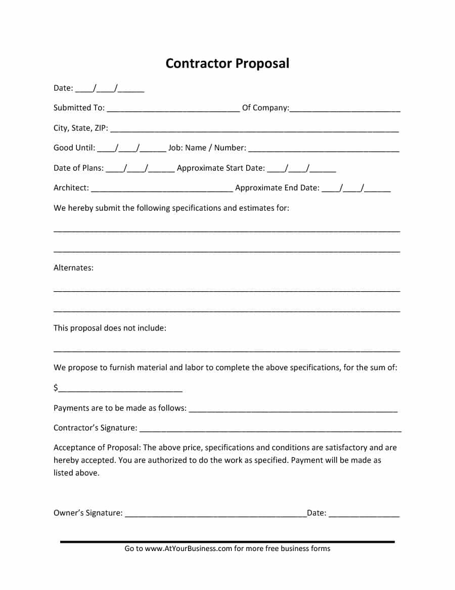 31 Construction Proposal Template &amp;amp; Construction Bid Forms - Free Printable Contractor Proposal Forms