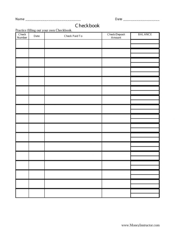 Free Printable Check Register With Running Balance