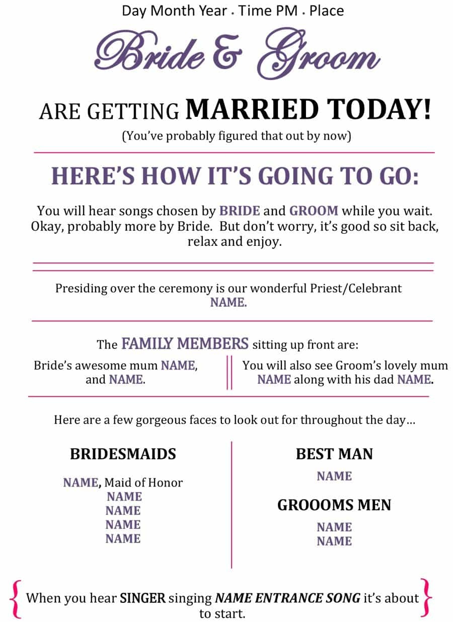 37 Printable Wedding Program Examples &amp; Templates ᐅ Template Lab - Free Printable Wedding Programs