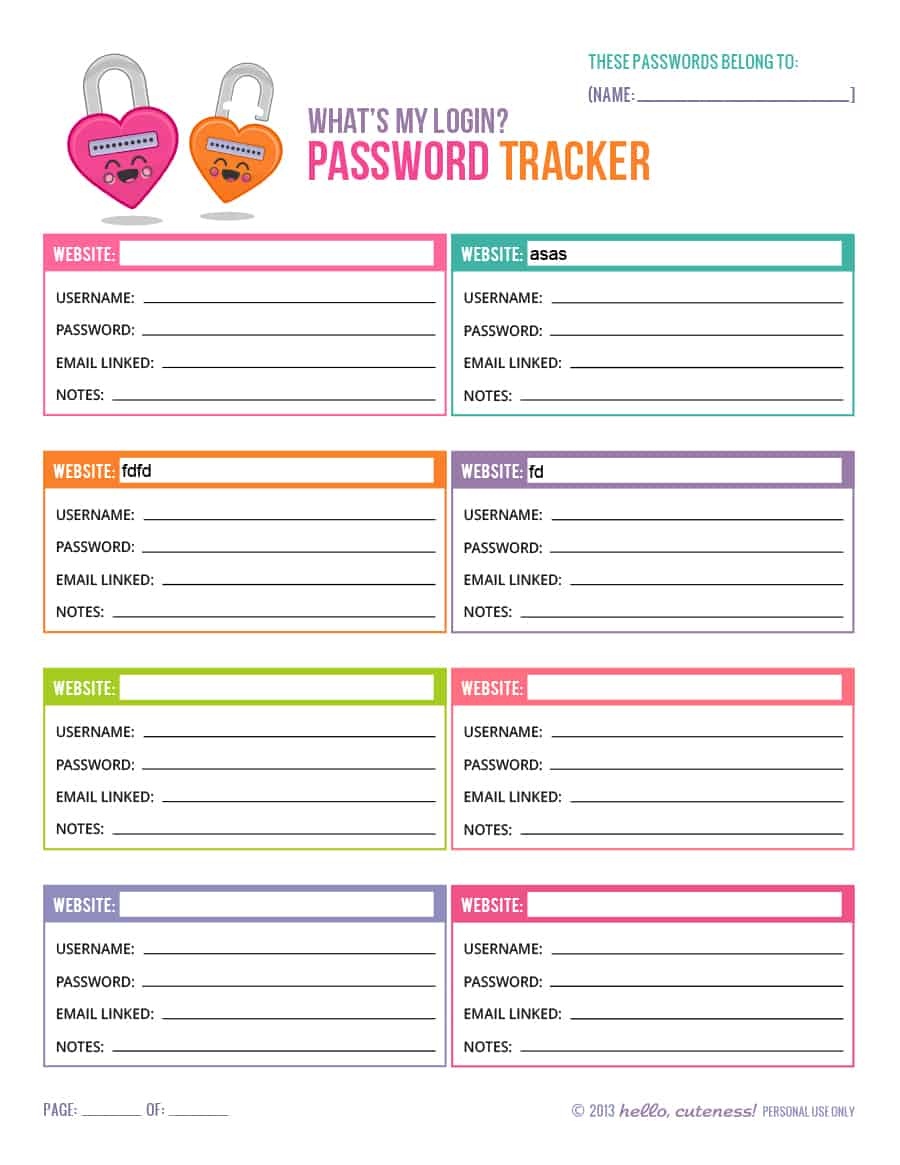 39 Best Password List Templates (Word, Excel &amp; Pdf) ᐅ Template Lab - Free Printable Password Organizer