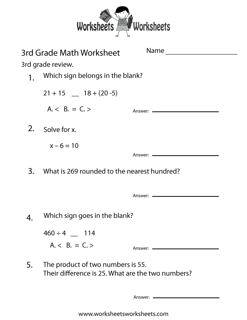 3Rd Grade Math Review Worksheet - Free Printable Educational - Free Printable Common Core Math Worksheets For Third Grade