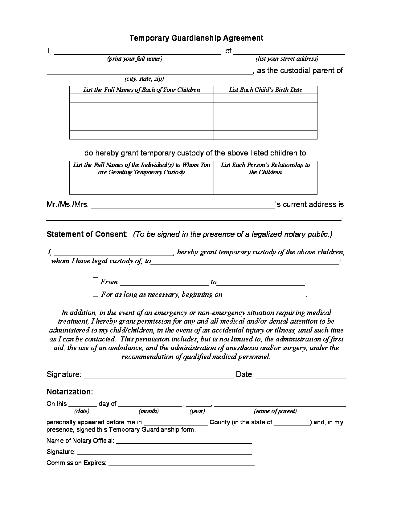 free printable guardianship papers