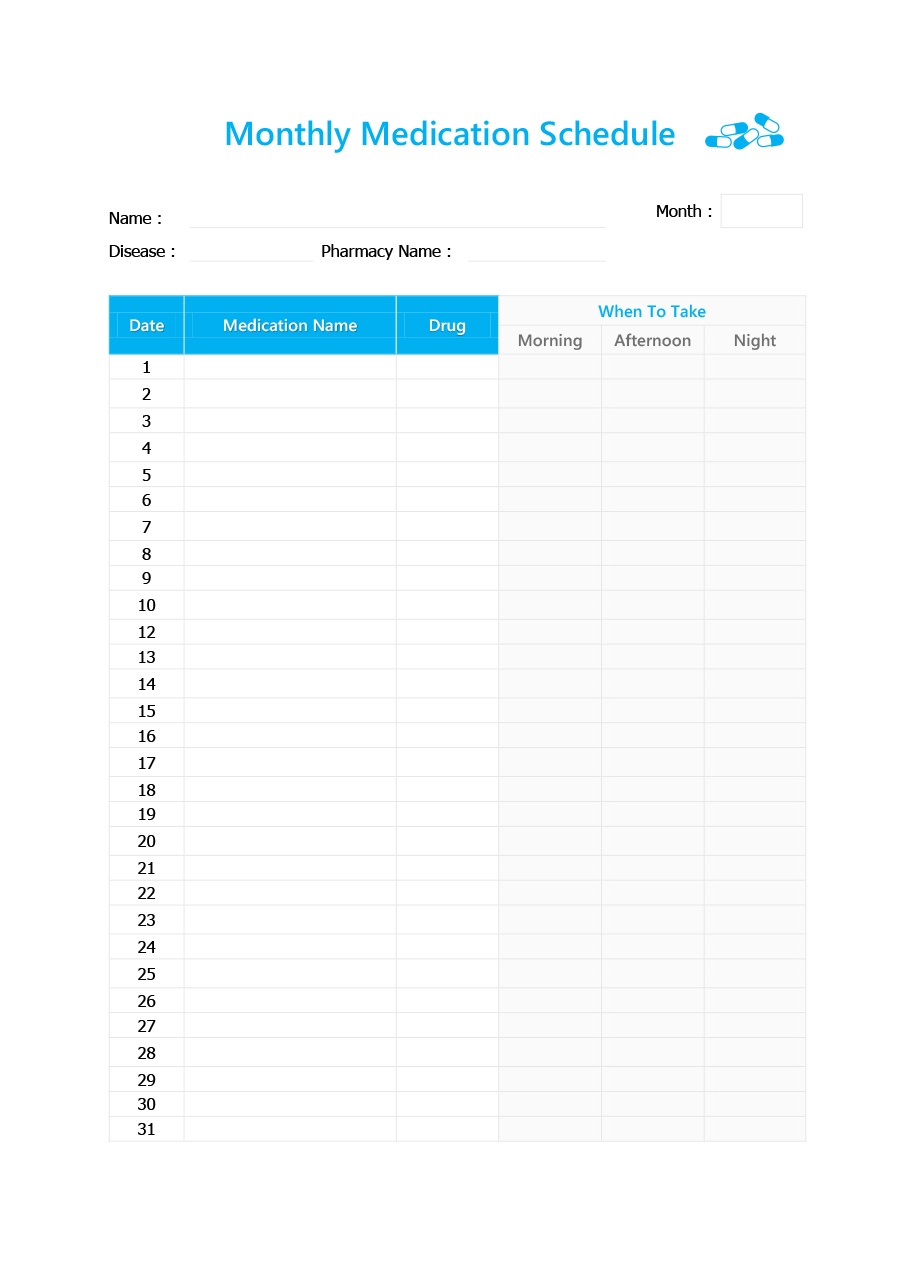 40 Great Medication Schedule Templates (+Medication Calendars) - Medication Chart Printable Free