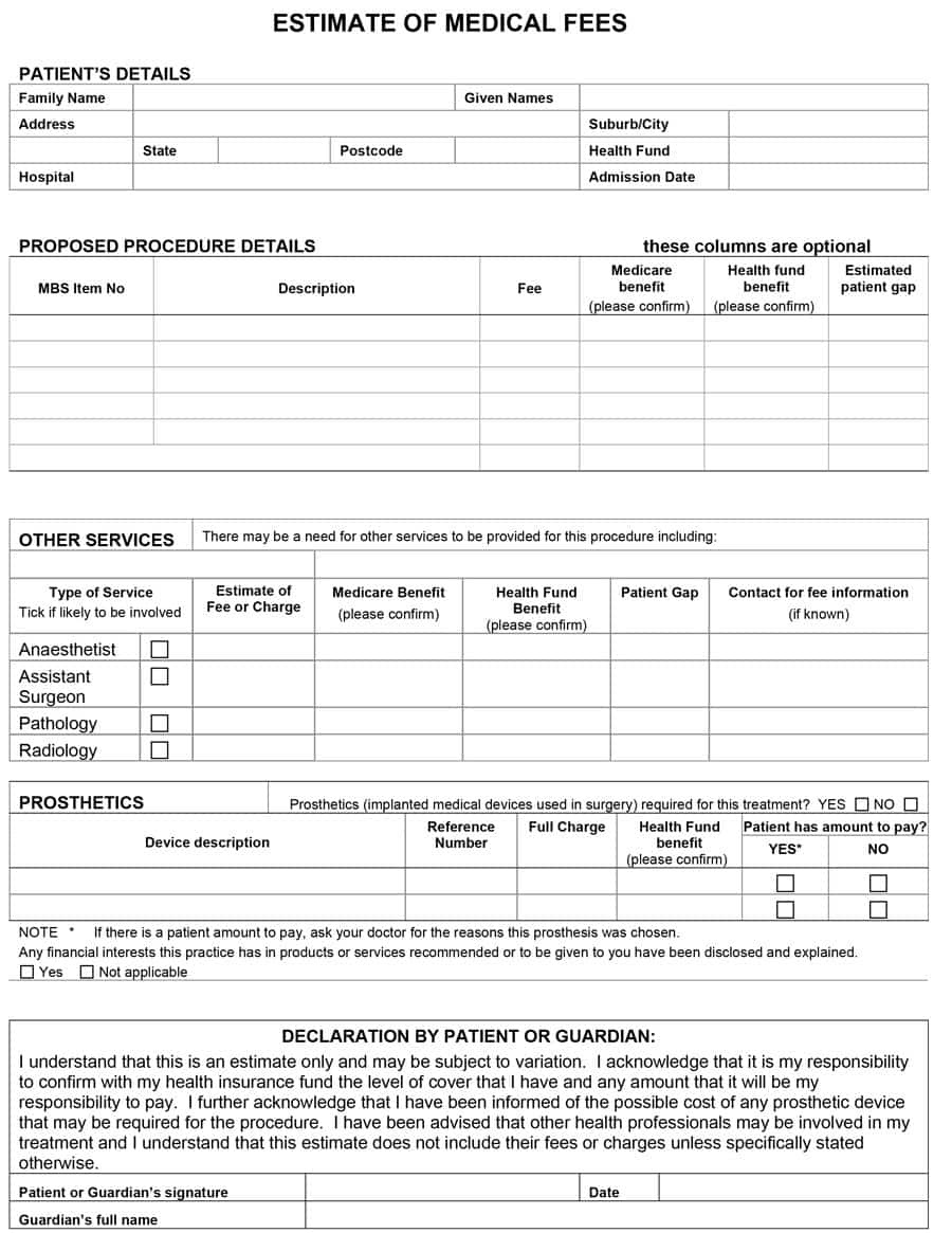 44 Free Estimate Template Forms [Construction, Repair, Cleaning] - Free Printable Estimate Forms