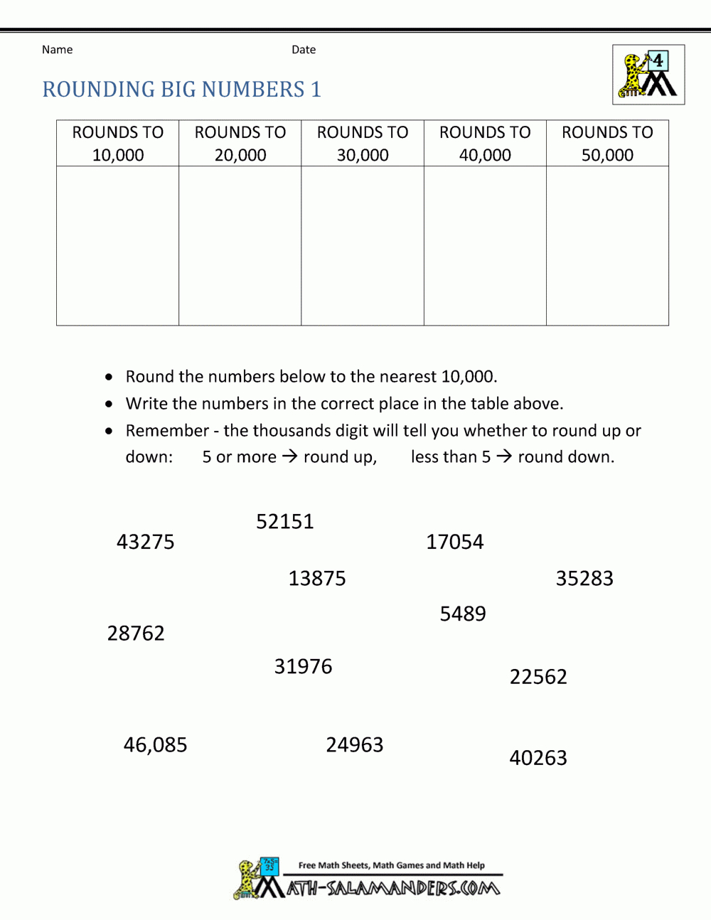 4Th Grade Math Worksheets: Reading, Writing And Rounding Big Numbers - Free Printable 4Th Grade Rounding Worksheets