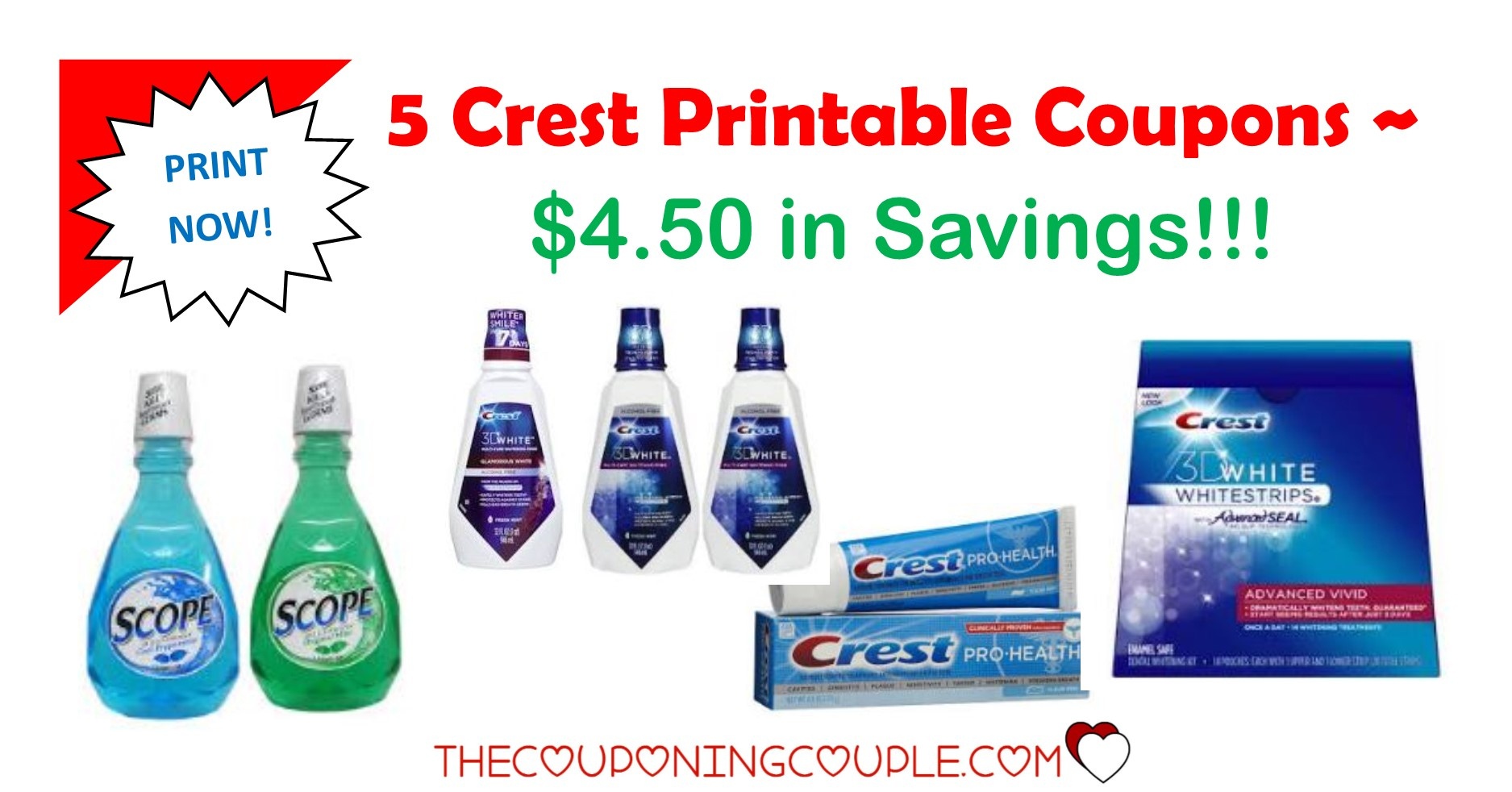 5 Crest Printable Coupons ~ $4.50 In Savings! Print Now!! - Free Printable Crest Coupons