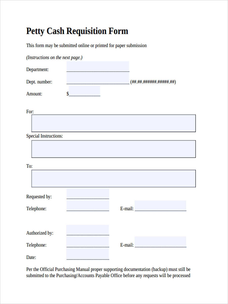 Petty Cash Requisition Forms Free Sample Example Format Download