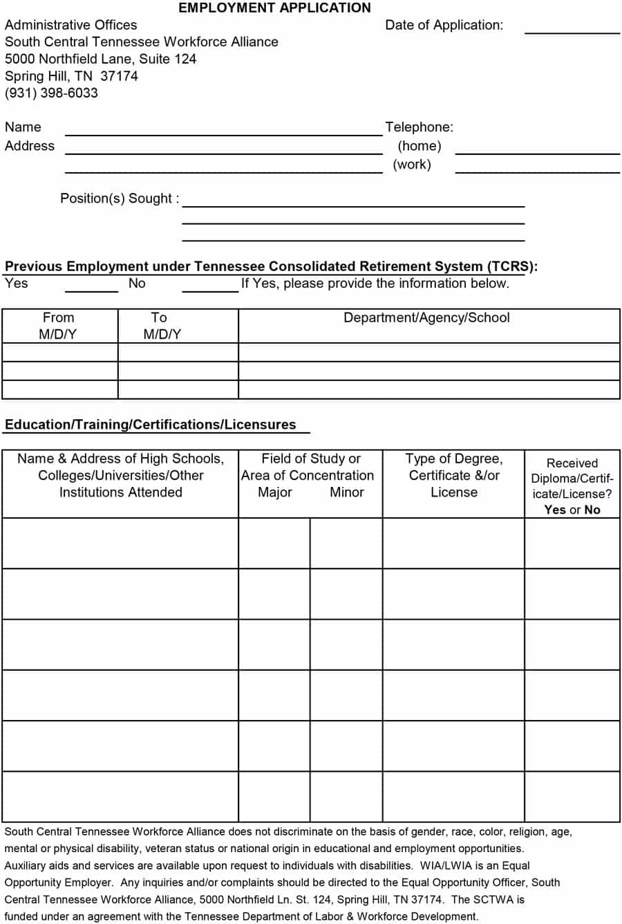 50 Free Employment / Job Application Form Templates [Printable] ᐅ - Application For Employment Form Free Printable