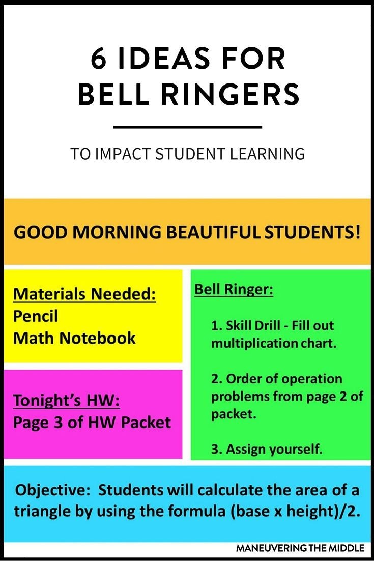6 Ideas For Bell Ringers | New Teachers | Middle School Teachers - Free Printable Bell Ringers