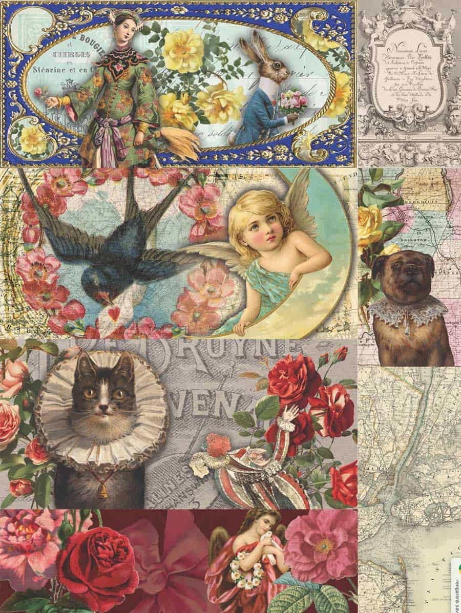 7 Free Creative Collage Sheet Printables For Decoupage Tissue Paper - Free Printable Decoupage Images
