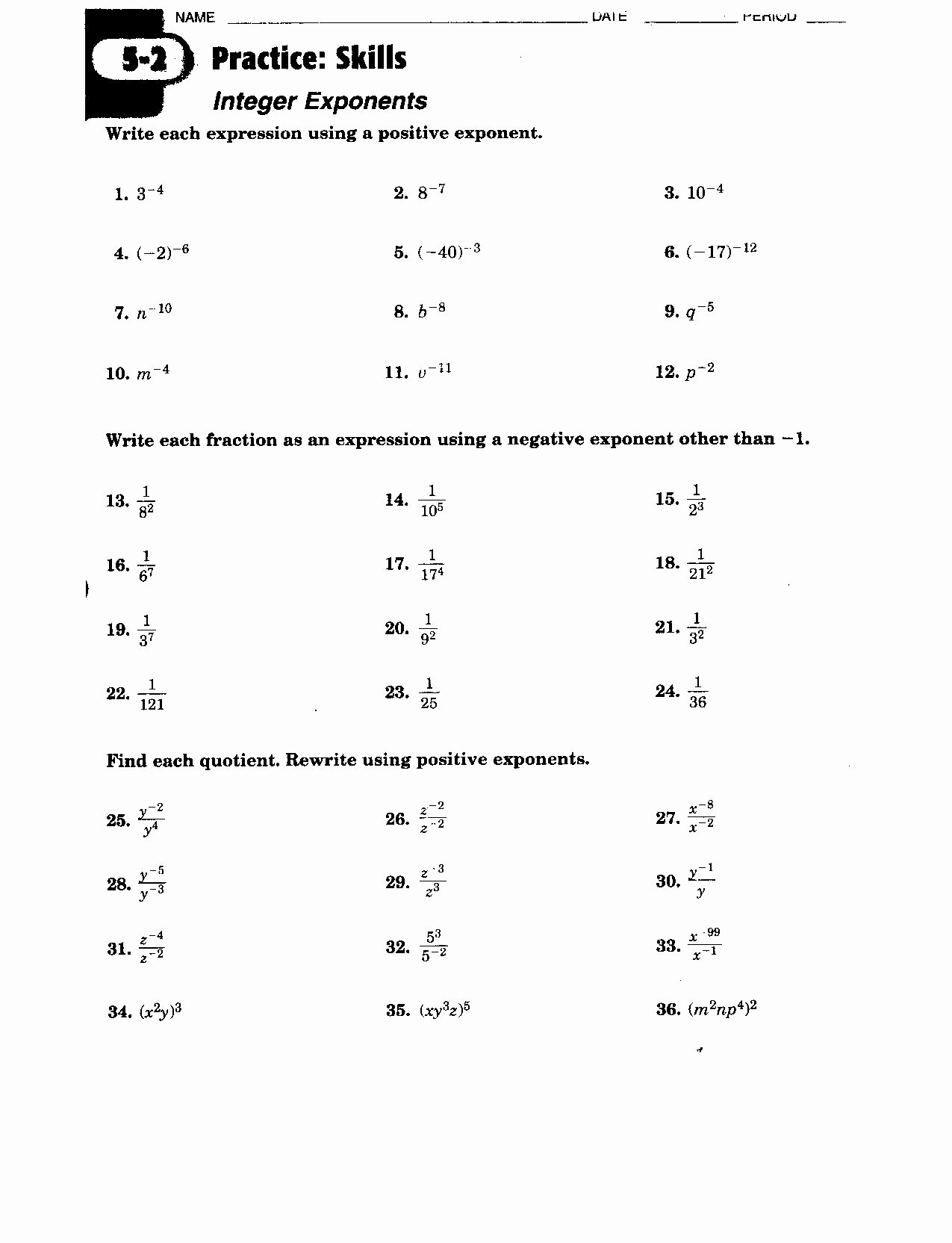 8Th Grade Math Worksheets - Free Printable 8Th Grade Algebra Worksheets
