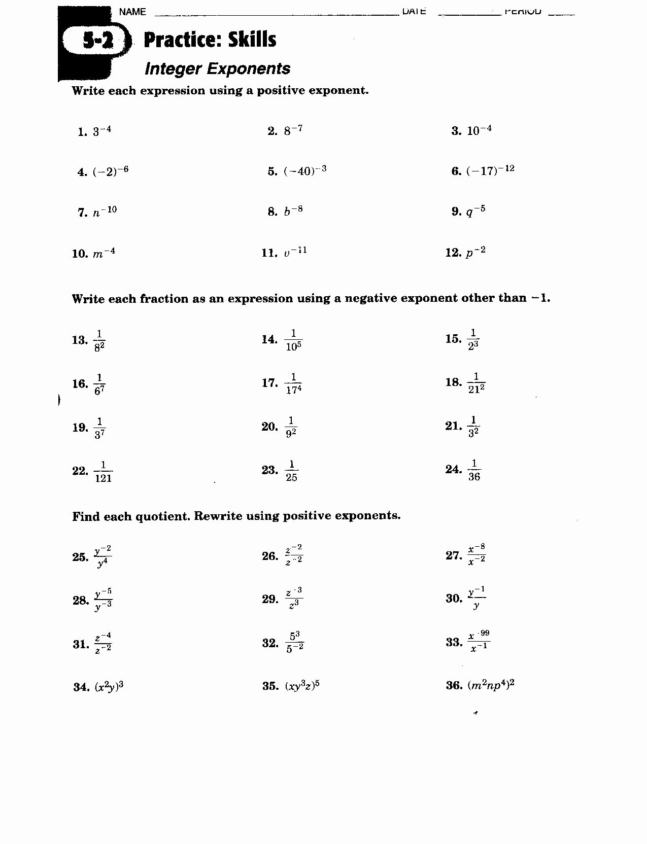 8th Grade Math Review Worksheets