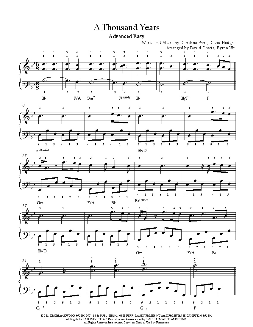 A Thousand Yearschristina Perri Piano Sheet Music | Advanced Level - Free Printable Sheet Music For Piano