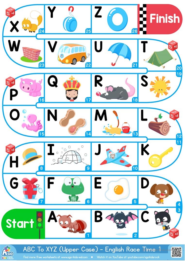 A-Z Upper Case Alphabet - Esl Board Game Worksheet - Free Esl - Free ...