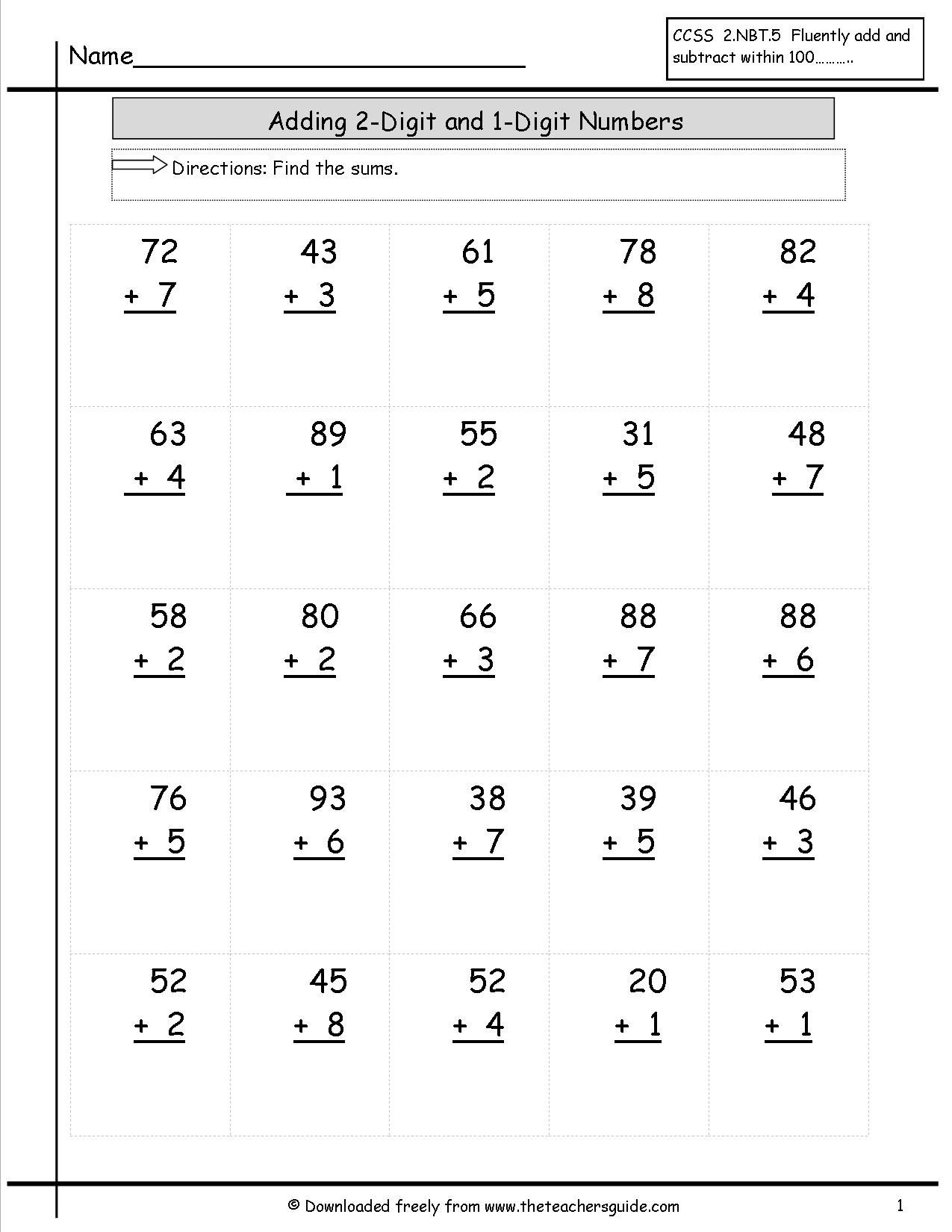 Free Printable Two Digit Addition Worksheets Free Printable