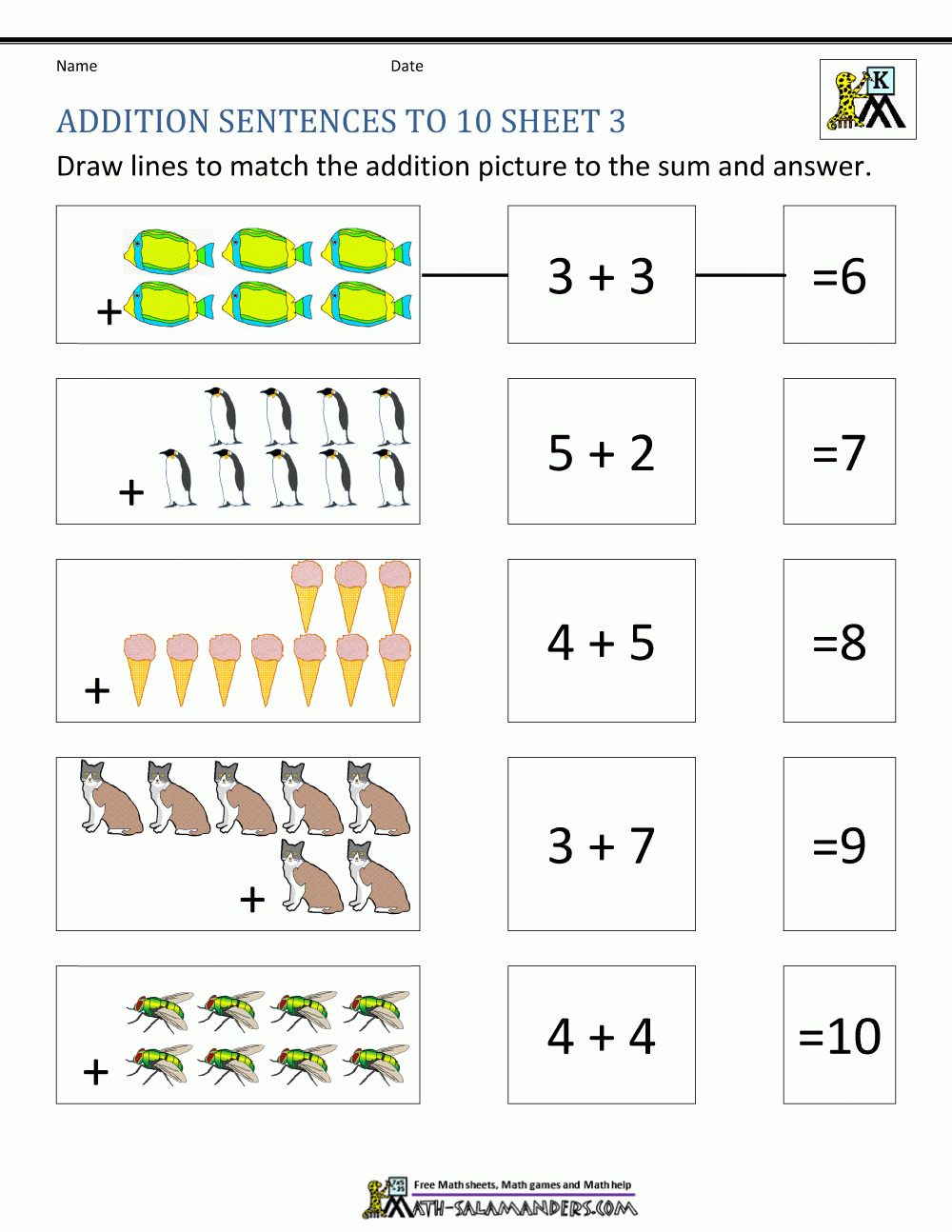 Addition Worksheets For Kindergarten - Free Printable Math Addition Worksheets For Kindergarten