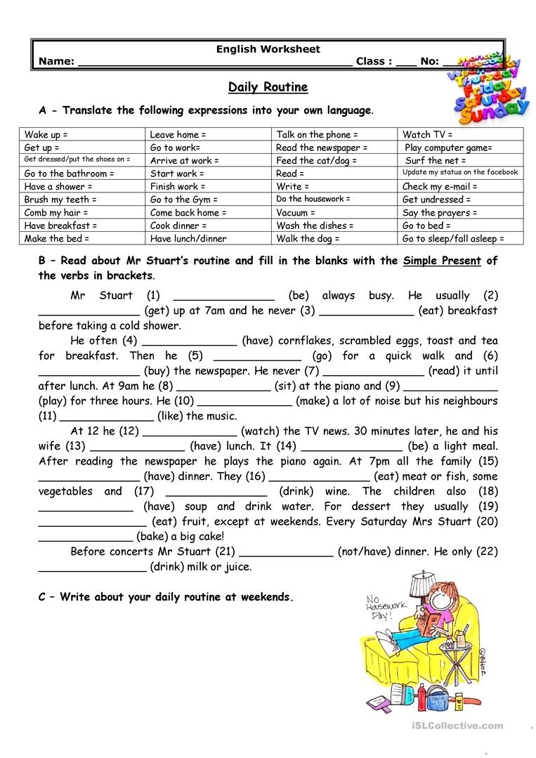 Adults' Daily Routine Worksheet - Free Esl Printable Worksheets Made - Free Printable Literacy Worksheets For Adults