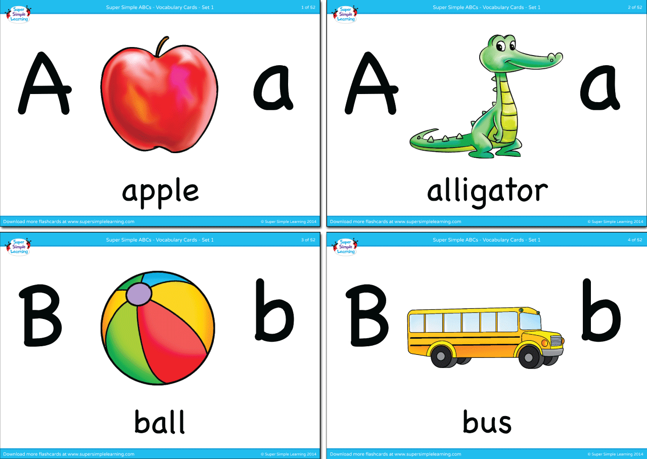 Alphabet Vocabulary Flashcards - Set 1 - Super Simple - Free Printable Vocabulary Flashcards