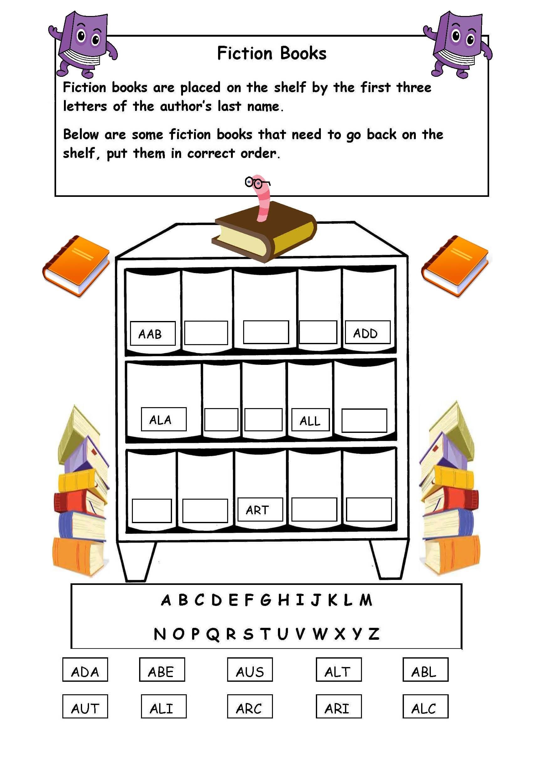 Alphabetical Order On The Shelf - Worksheet. | Library Skills - Free Printable Library Skills Worksheets