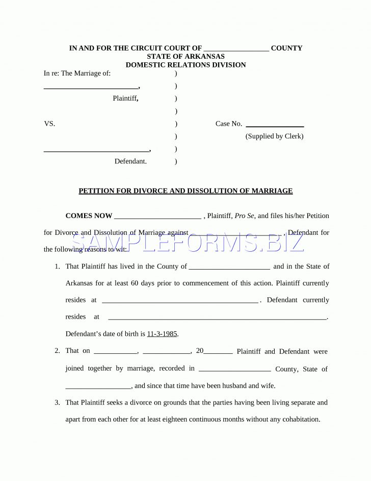 Free Printable Divorce Papers For Arkansas