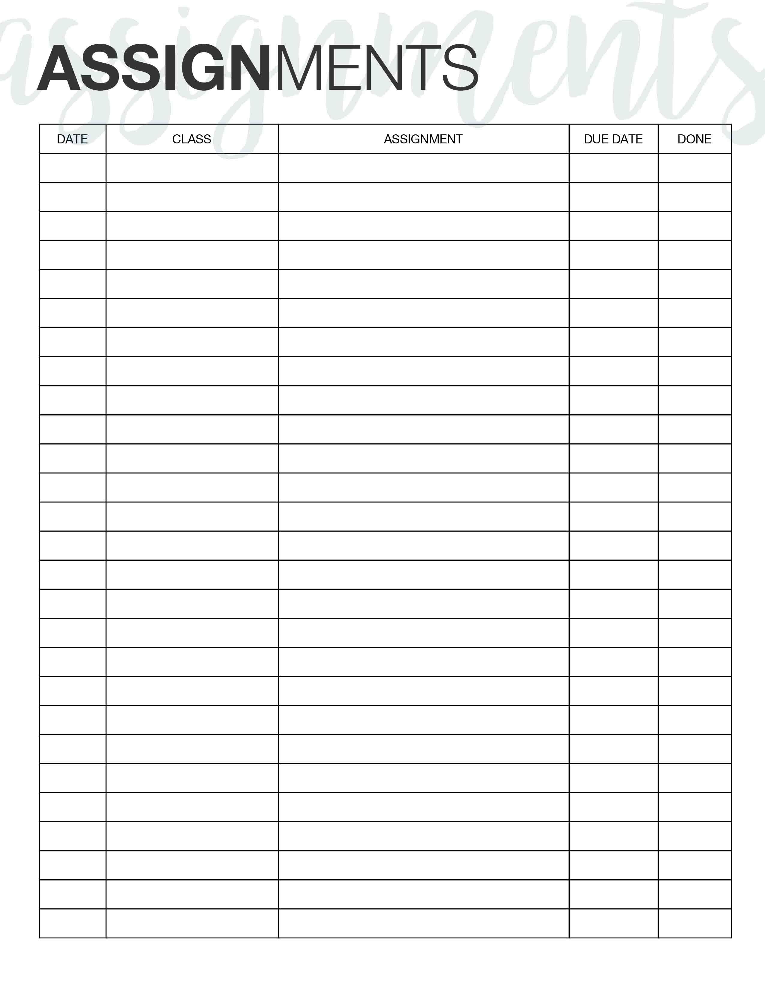 Assignment Tracker Google Sheets Template