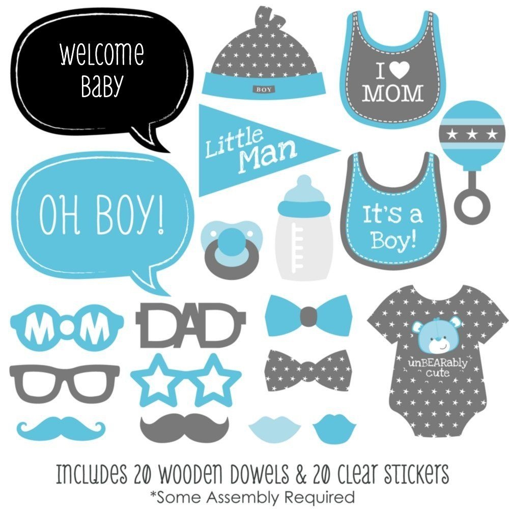 Baby Boy - Baby Shower Photo Booth Props Kit - 20 Count | Clip Art - Free Printable Boy Baby Shower Photo Booth Props