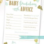 Baby Predictions And Advice . Baby Prediction Cards . Mint And Gold   Baby Prediction And Advice Cards Free Printable