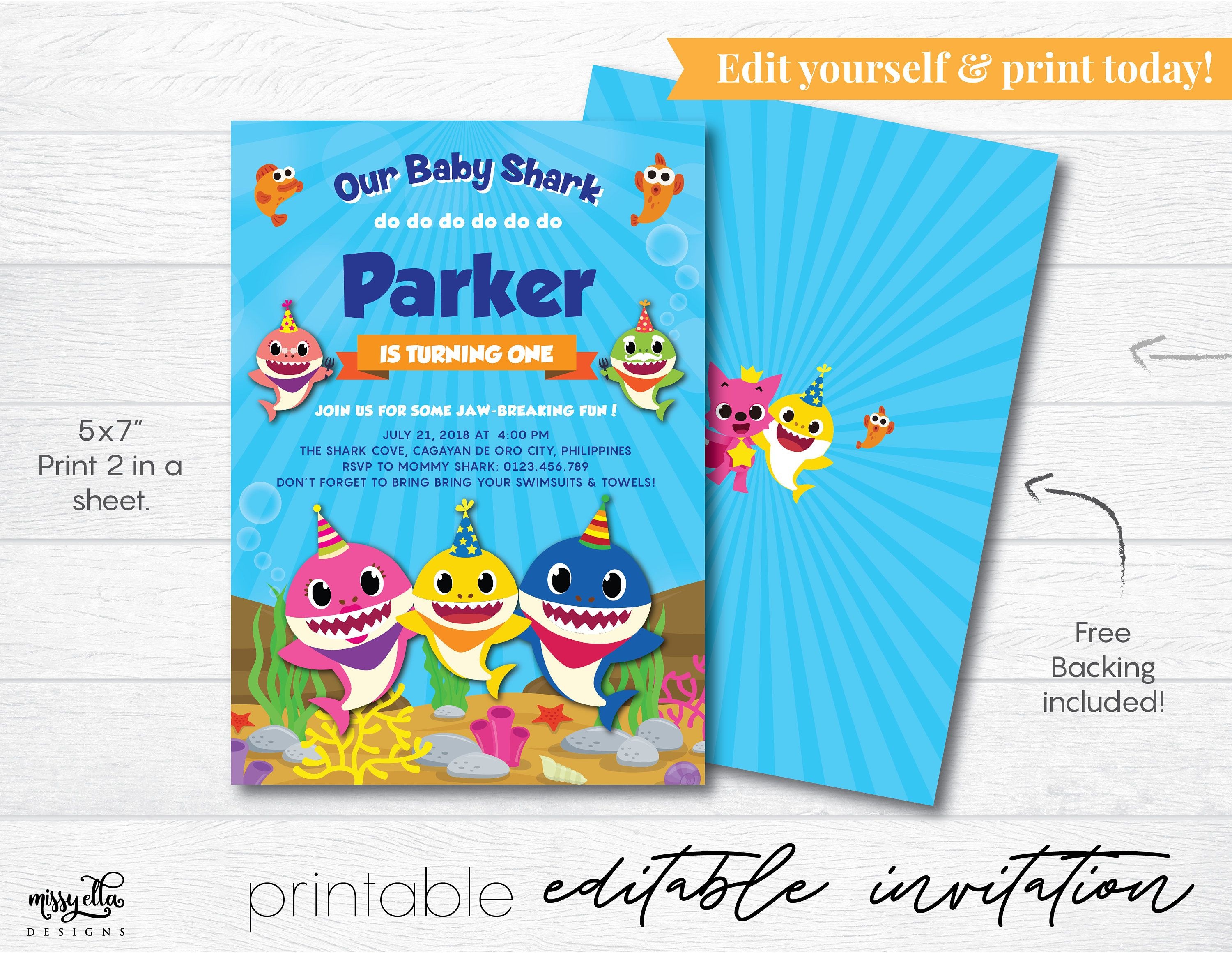 Baby Shark Invitation Editable Pdf, Digital Invitation, Baby Shark - Blue&amp;#039;s Clues Invitations Free Printable